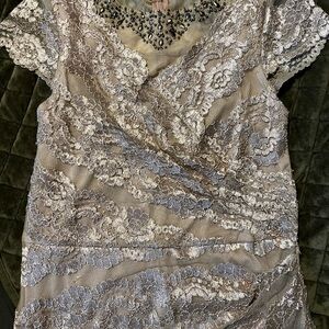 Scarlett Beige Lace Dress with Beaded Accents